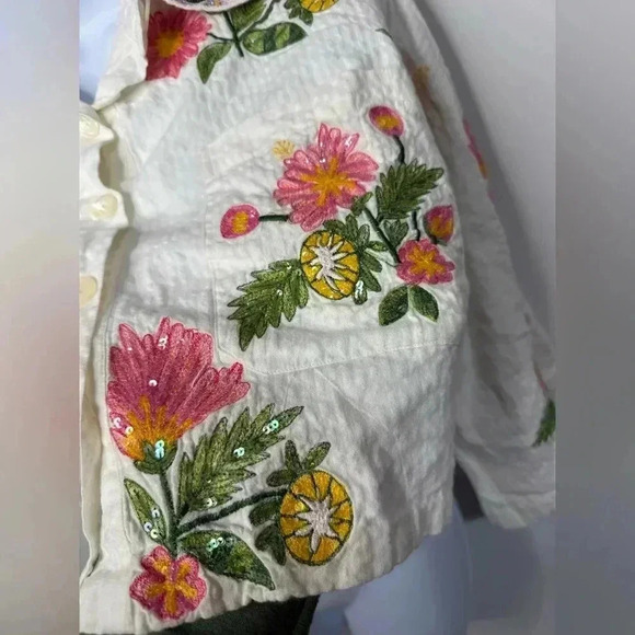Là FUORI Embellished Sequin Embroidered Blouse Size Medium 100% Cotton - Picture 5 of 14